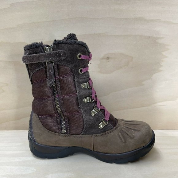 Timberland Girls Leather Waterproof Insulated Snow Boots Brown Lace Up 9391 Sz 1 - Picture 5 of 7